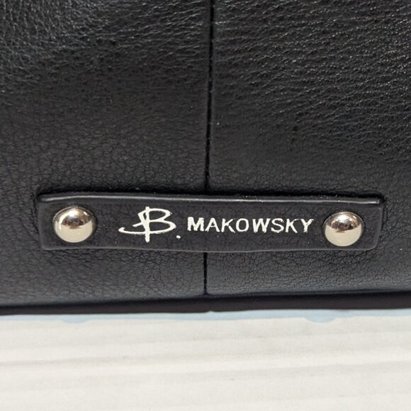 B. Makowsky Black Supple Leather Shoulder Tote Bag Purse - Picture 12 of 15